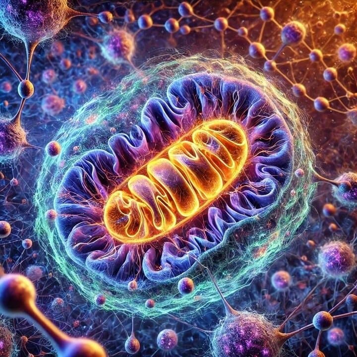 Vivid illustration of a mitochondria powering cellular energy