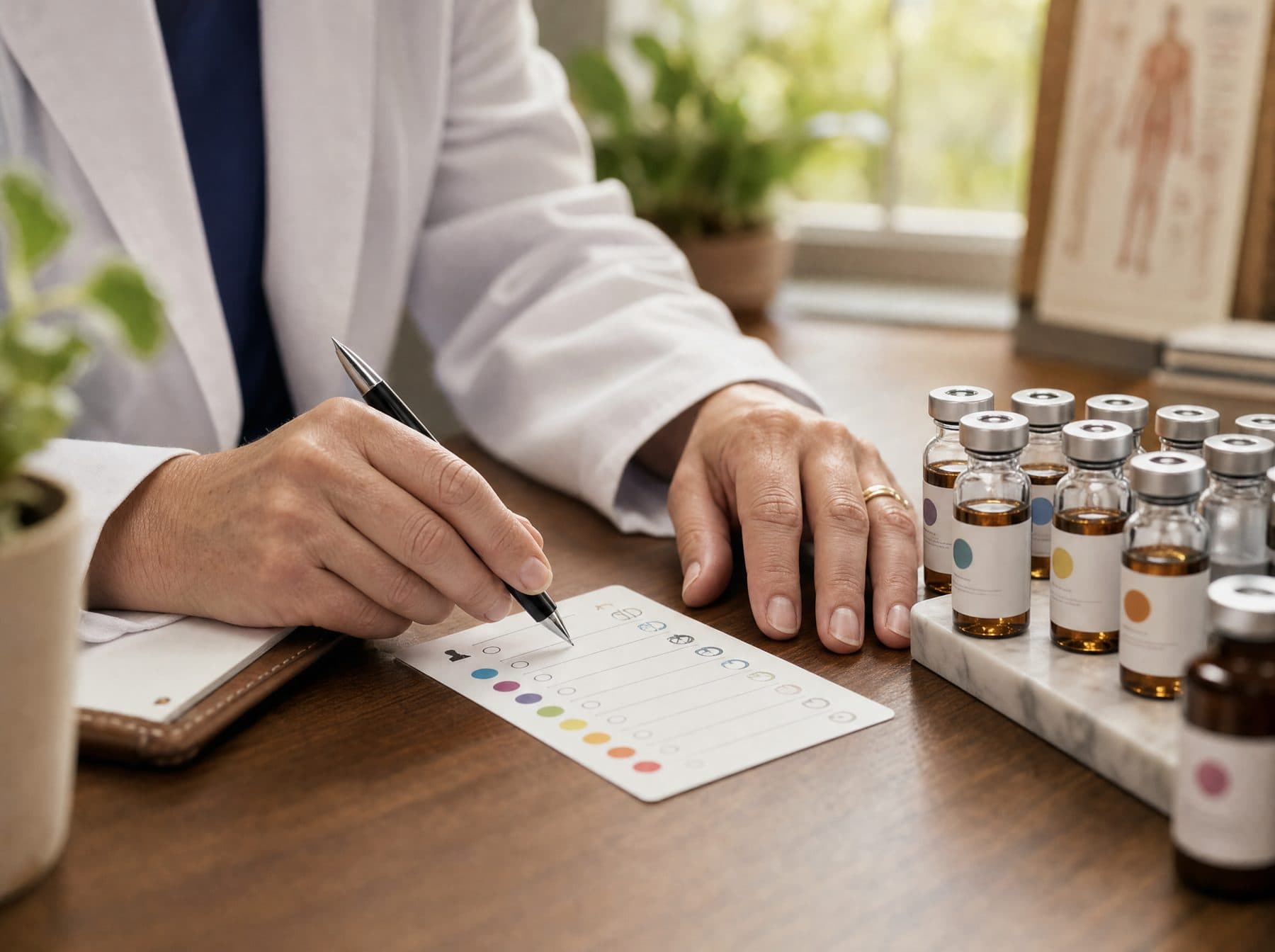 Clinician preparing a personalized protocol beside labeled vials