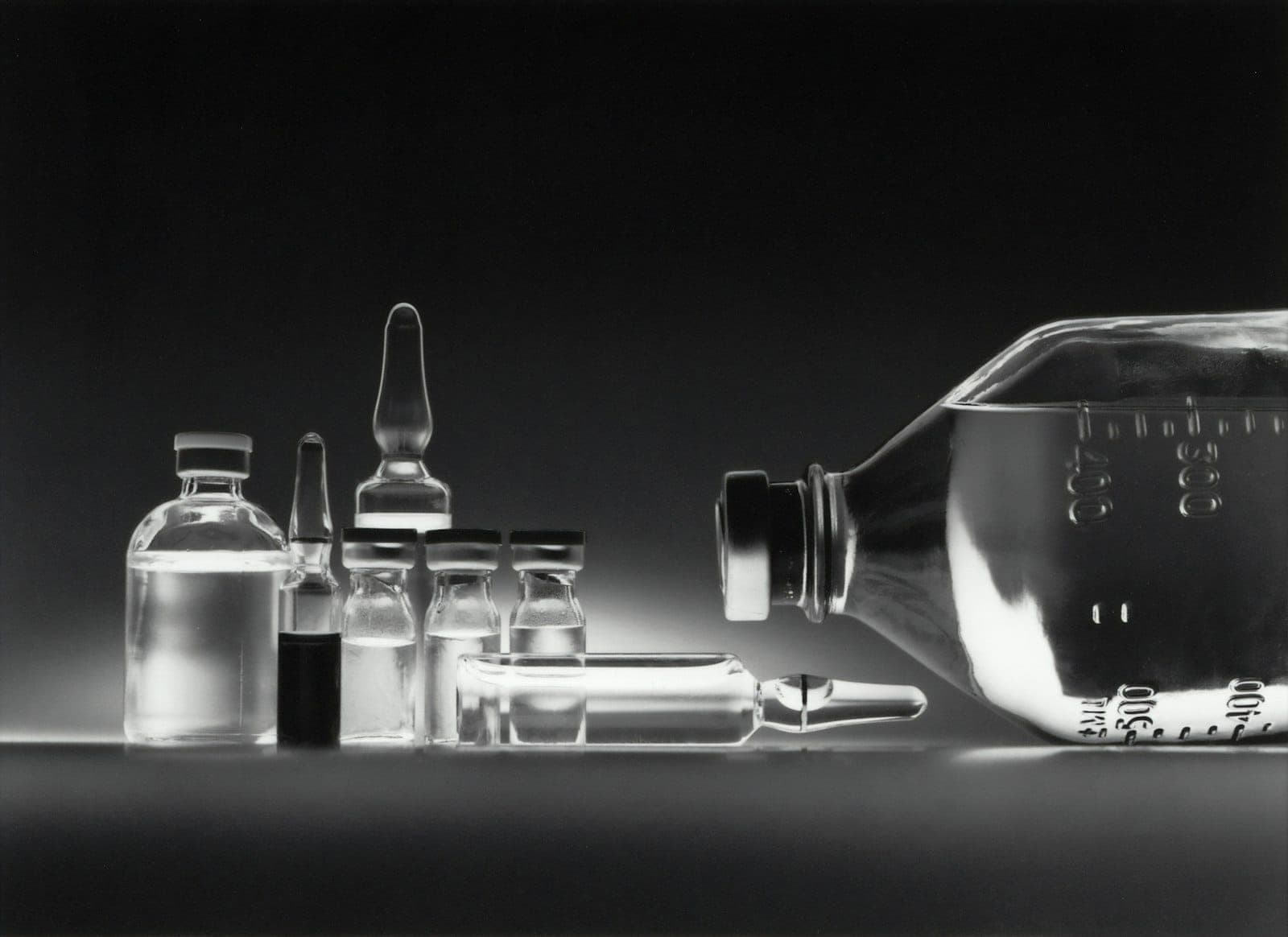 Glass vials of vitamins prepared for an infusion